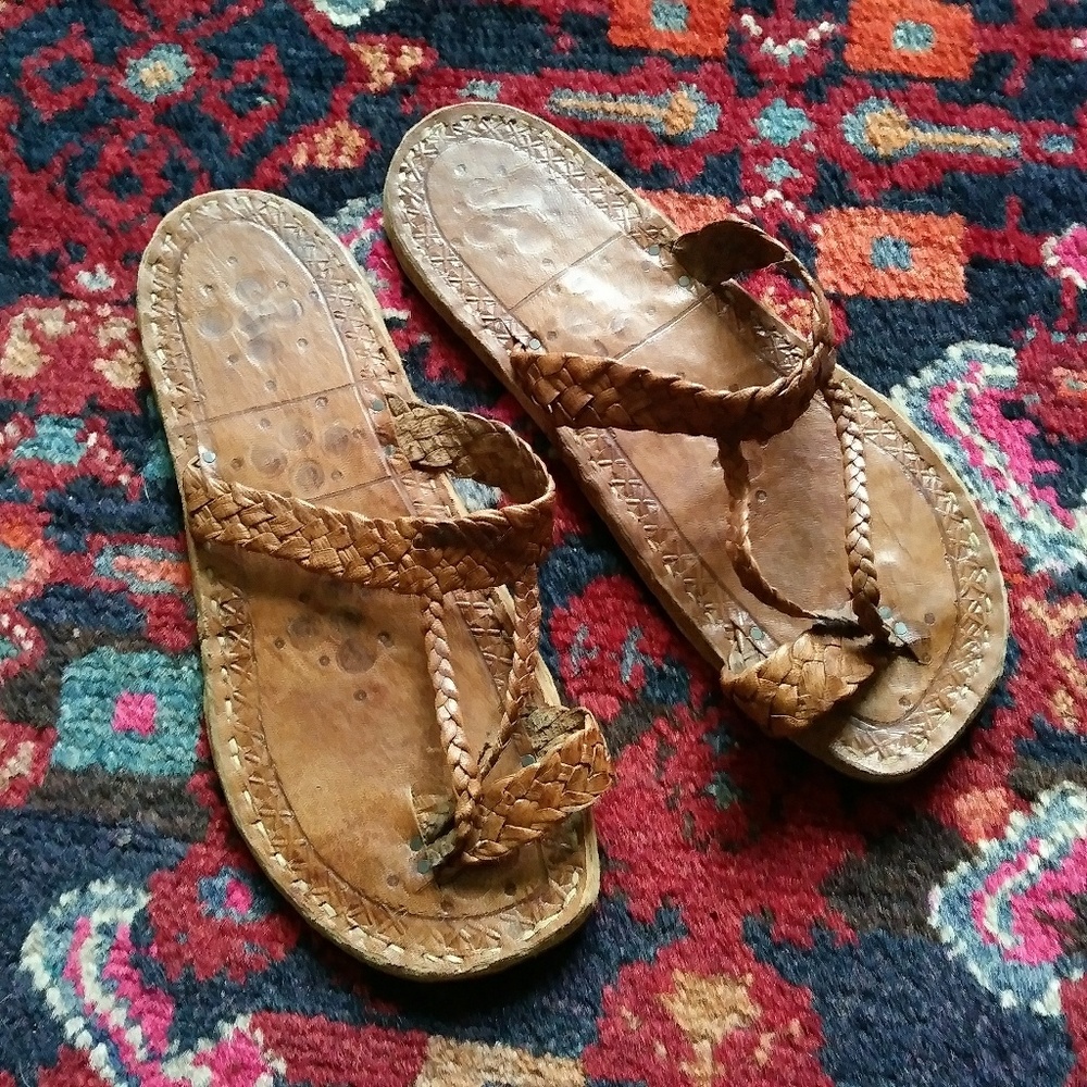 Vintage hand tooled leather sandals Mali Africa